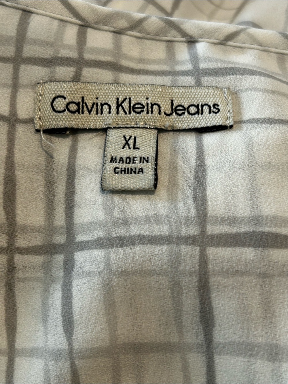 Calvin Klein Jeans White Button-Down Shirt with Gray Grid Size XL - Picture 8 of 8